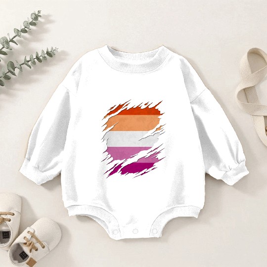Lesbian Pride Flag Ripped Reveal Baby Romper Sweatshirts