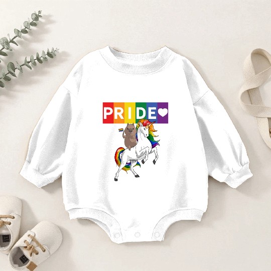 LGBT Gay Pride Wombat Riding Rainbow Unicorn Baby Romper Sweatshirts