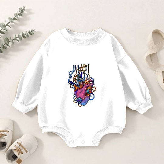 Cyborg Robot Heart Vaporwave Futuristic Cyberpunk Baby Romper Sweatshirts