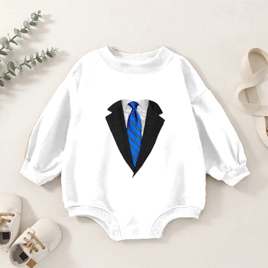 Blue Suit Up! Realistic Suit & Tie Casual Graphic Baby Romper Sweatshirts