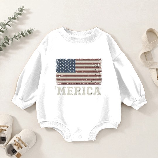 Merica Vintage Usa Flag Baby Romper Sweatshirts