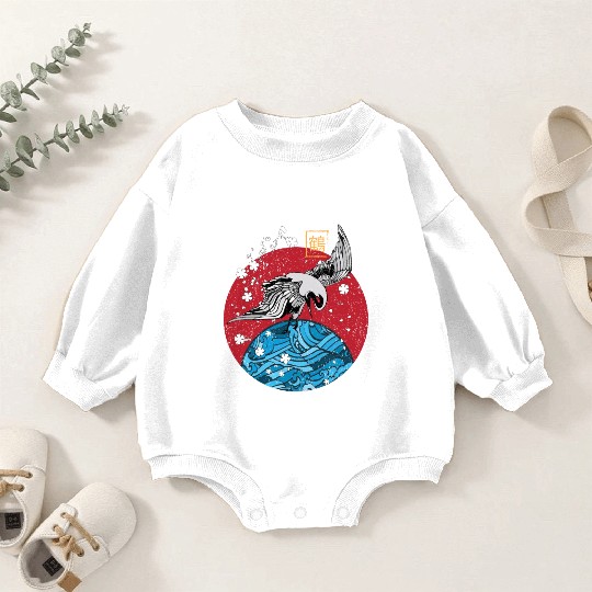 Two Asian Koi Fish on Waves Mountain Baby Romper Sweatshirts