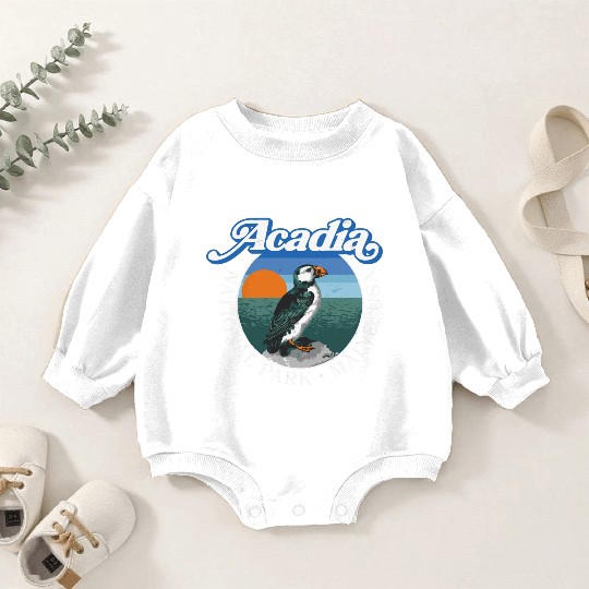 Retro Acadia National Park Vintage Maine Puffin Baby Romper Sweatshirts