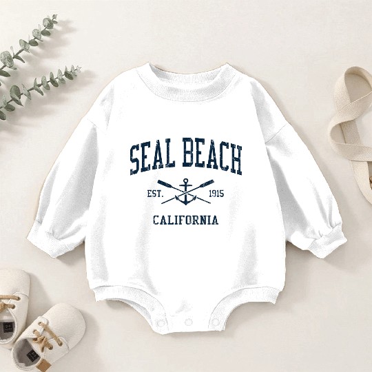 Seal Beach CA Vintage Navy Crossed Oars & Boat Anc Baby Romper Sweatshirts