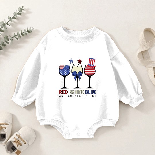 Red White Blue and Cocktails Baby Romper Sweatshirts