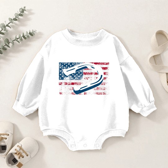 Cool Horseshoe Pitching USA Flag Funny US Pitcher Baby Romper Sweatshirts
