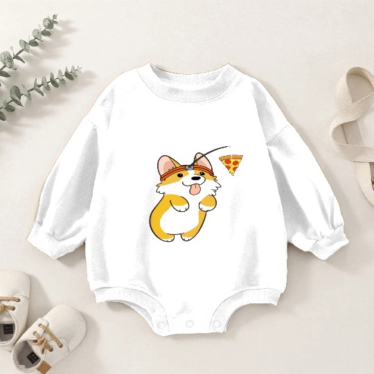 Corgi Running Pizza Lover Funny Dog Pizza Gifts Baby Romper Sweatshirts