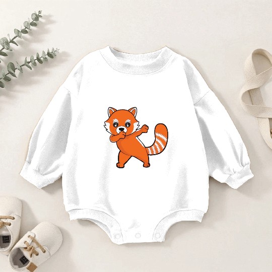 Dabbing Red Panda Cherry Blossoms Bamboo Baby Romper Sweatshirts