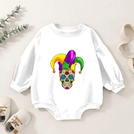 Sugar Skull Mardi Gras Jester Joker Louisiana Carn Baby Romper Sweatshirts