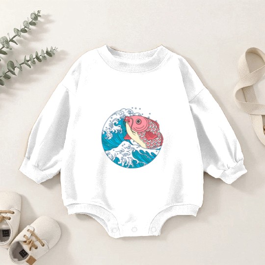Japanese Koi Fish Great Kanagawa Wave Baby Romper Sweatshirts