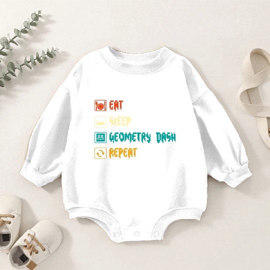 Eat sleep geometry dash repeat retro Jumper Repeat Baby Romper Sweatshirts