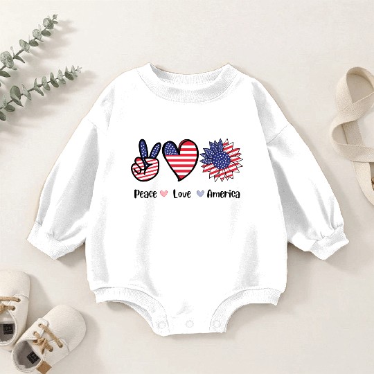 Peace Love America 4th July Gift Baby Romper Sweatshirts Design