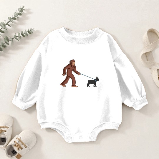 Bigfoot Sasquatch Walking French Bulldog Baby Romper Sweatshirts