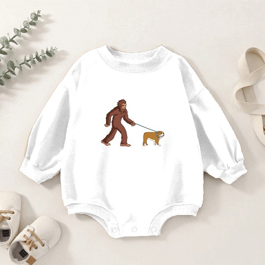Bigfoot Sasquatch Walking English Bulldog Baby Romper Sweatshirts
