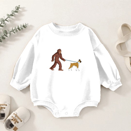 Bigfoot Sasquatch Walking Boxer Dog Baby Romper Sweatshirts