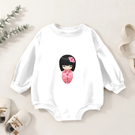 Cherry Blossom Geisha Japanese Kokeshi Doll Baby Romper Sweatshirts