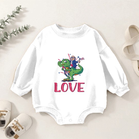 Love America Washington Dinosaur USA 4th Of July Baby Romper Sweatshirts