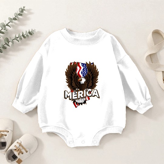 Merica 4th of July Bald Eagle USA American Fla Baby Romper Sweatshirts