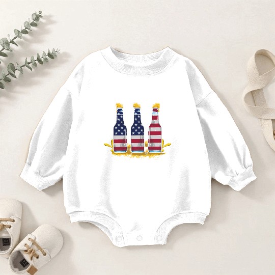 America American Flag US Flag Beer 4th Of July Baby Romper Sweatshirts