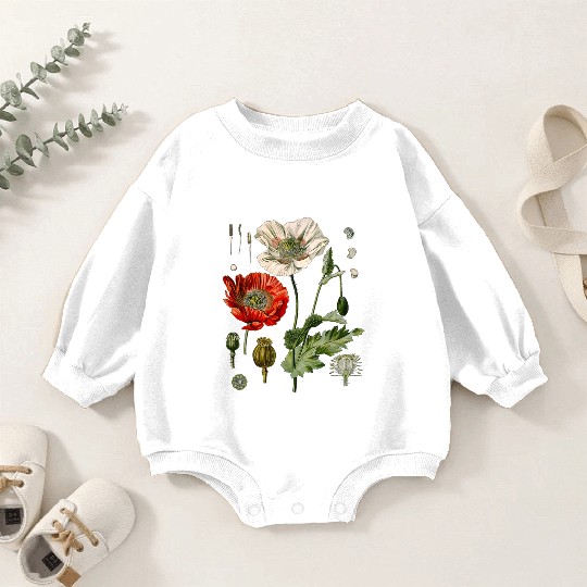 Red Poppy flower Botanical Poppies Red Poppy Baby Romper Sweatshirts