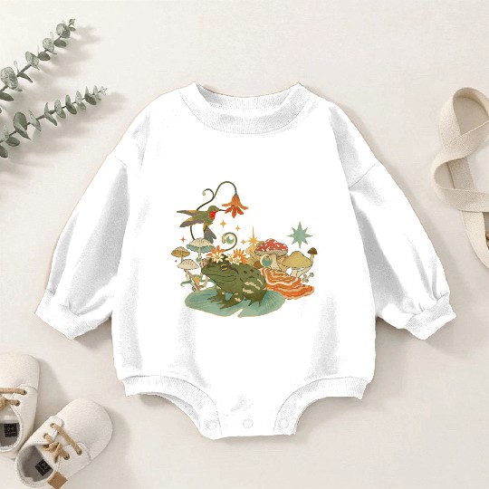Cottagecore with frog, mushrooms and hummingbird Baby Romper Sweatshirts