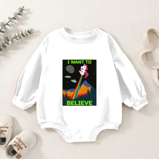 Unicorn "I Want To Believe" UAP Outfit Alien Ufo Baby Romper Sweatshirts