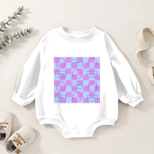 1980's Music Checkerboard - blue and purple Baby Romper Sweatshirts