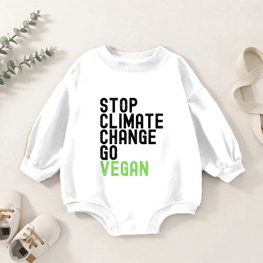 STOP CLIMATE CHANGE GO VEGAN (black & green font) Baby Romper Sweatshirts