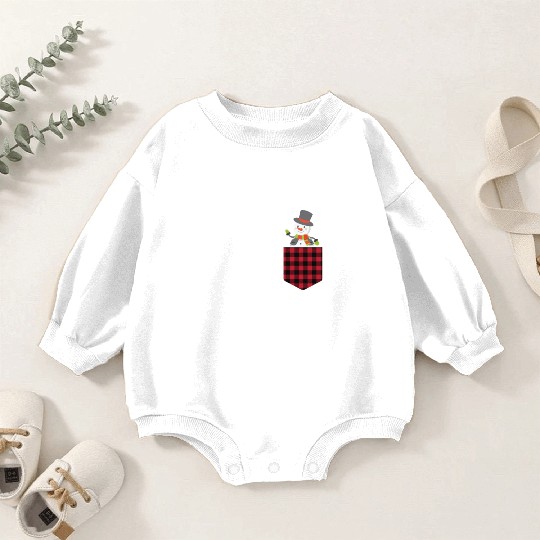 Christmas Cute Snowman In Buffalo Plaid Pocket Baby Romper Sweatshirts