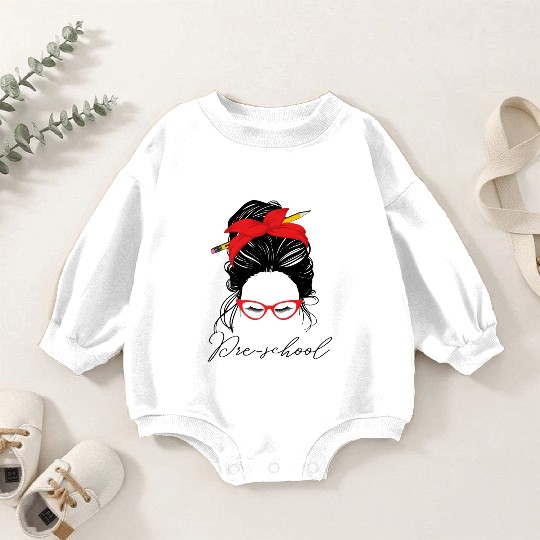 Preschool teacher messy bun women school Baby Romper Sweatshirts