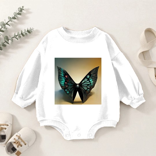 Black and Cyan Metal Butterfly Baby Romper Sweatshirts