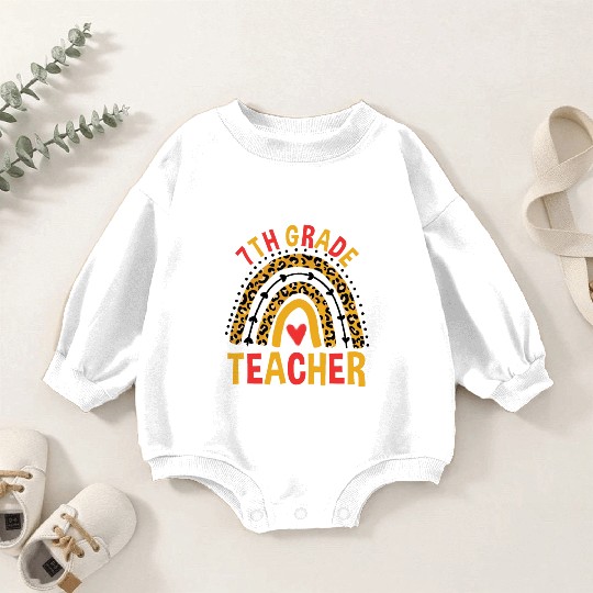 Back To School Leopard 7th Grade Teacher Rainbow Baby Romper Sweatshirts