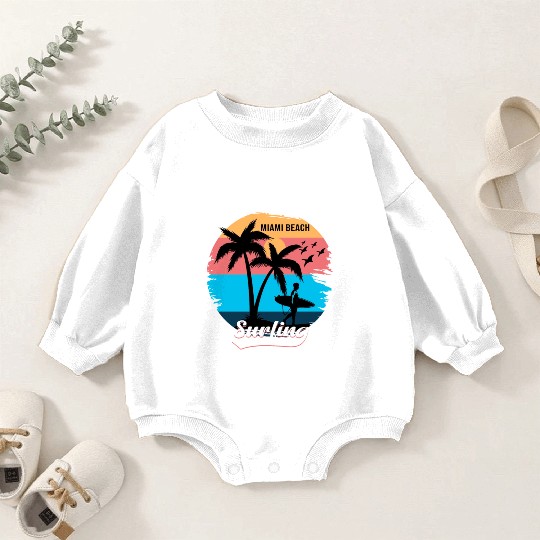 Retro Vintage Sunset Surfing Style Miami Beach Baby Romper Sweatshirts