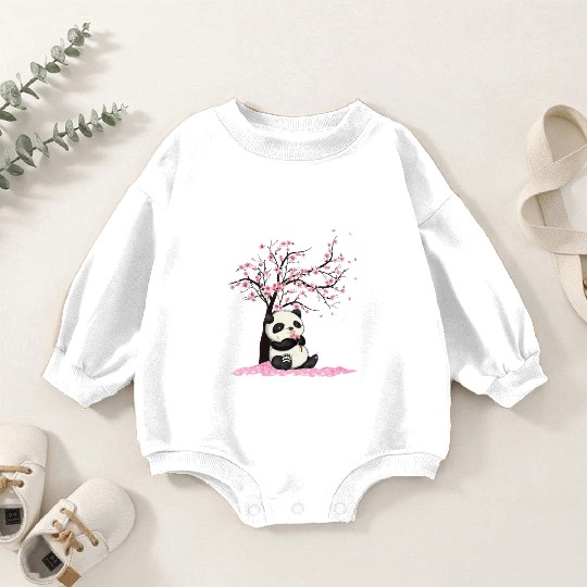 Cherry Blossom Japanese Art Panda Lover Panda Bear Baby Romper Sweatshirts