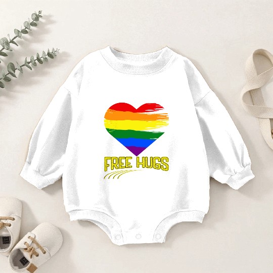 Free Hugs - Heart Festival Love LGBT Pride Rainbow Baby Romper Sweatshirts