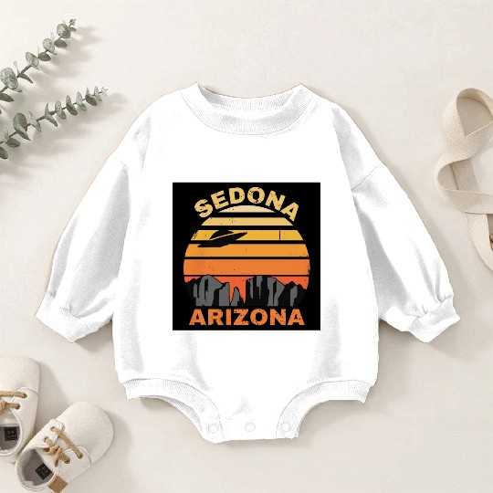 Sedona Arizonna Retro Sunset and UFO Baby Romper Sweatshirts