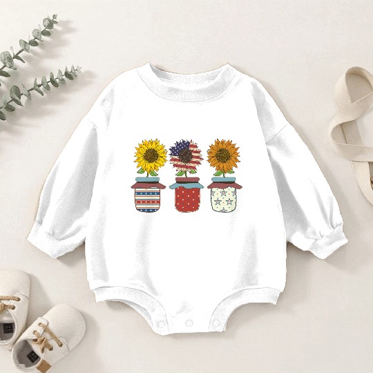 Sunflower American Flowers Women Patriotic Mom Baby Romper Sweatshirts