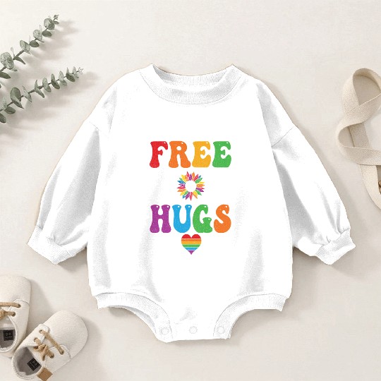 Free Mom Hugs Baby Romper Sweatshirts Sunflower Rainbow Heart LGBT