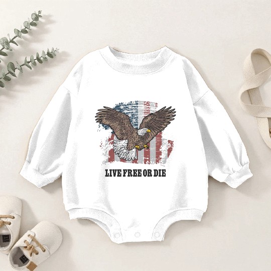 Live Free or Die - Bald Eagle - Grunge American Fl Baby Romper Sweatshirts