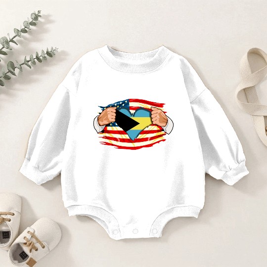 Bahamian Who Live in America Bahamas Flag Baby Romper Sweatshirts