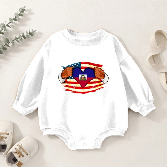Haitians Who Live in America Haiti Flag Baby Romper Sweatshirts