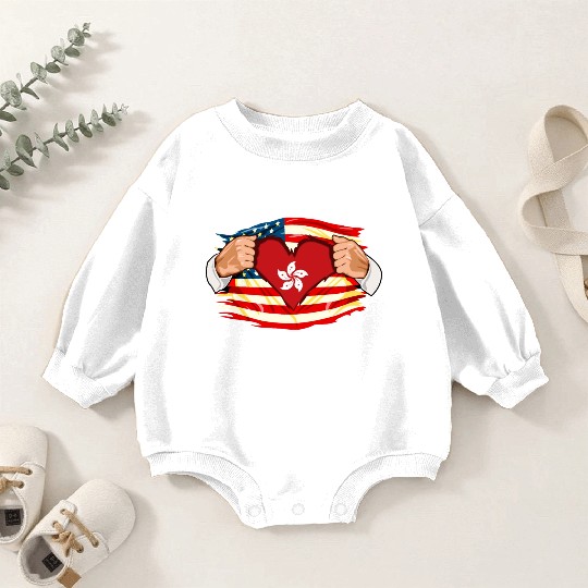 Hong Kongese Who Live in America HongKong Flag Baby Romper Sweatshirts