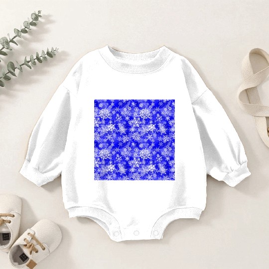 Navy Blue White Snowflakes Pattern Baby Romper Sweatshirts