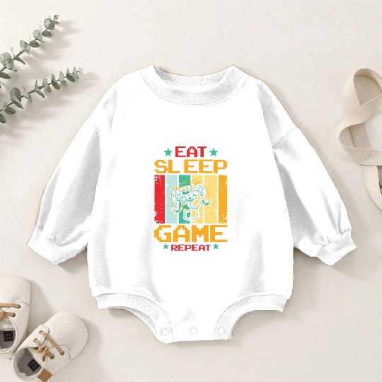 Eat Sleep Game Repeat | Video Game Console Gaming Baby Romper Sweatshirts