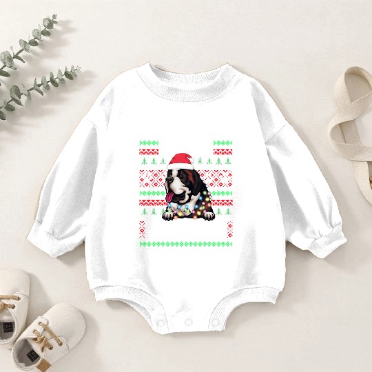 Saint Bernard Christmas Lights Dog Lovers Xmas Paj Baby Romper Sweatshirts