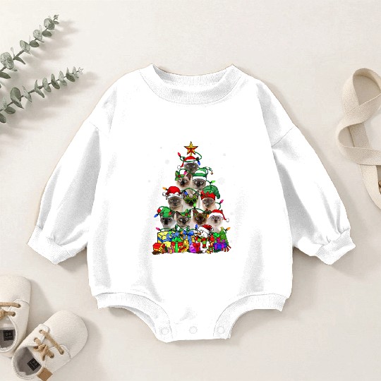 Cat Lover Funny Siamese Tree Christmas Light Baby Romper Sweatshirts