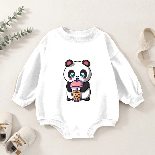 Panda Bear Boba Milk Tea Funny Bubble Tea Lovers Baby Romper Sweatshirts
