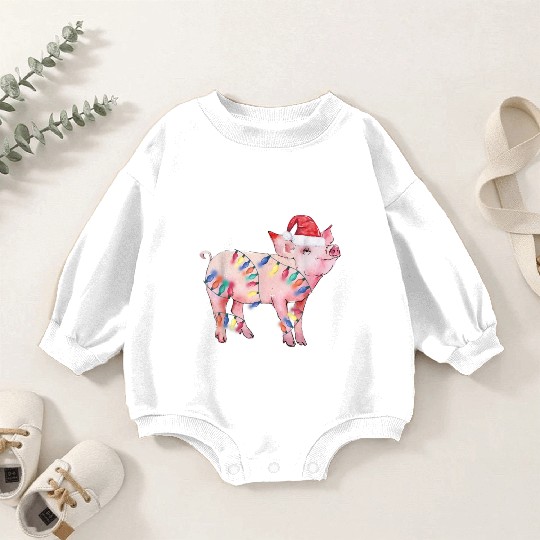 Santa Pig Christmas Lights Pig Lover Christmas Baby Romper Sweatshirts