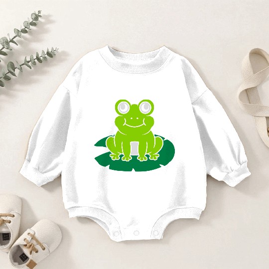 Cute frog sitting water lily Baby Romper Sweatshirts