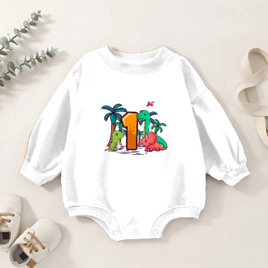 1st Birthday T-Rex Triceratops Dinosaur 1 Year Baby Romper Sweatshirts